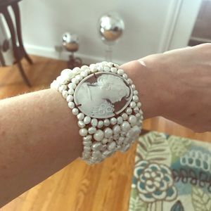 AMEDEO hand carved cameo & pearl bracelet